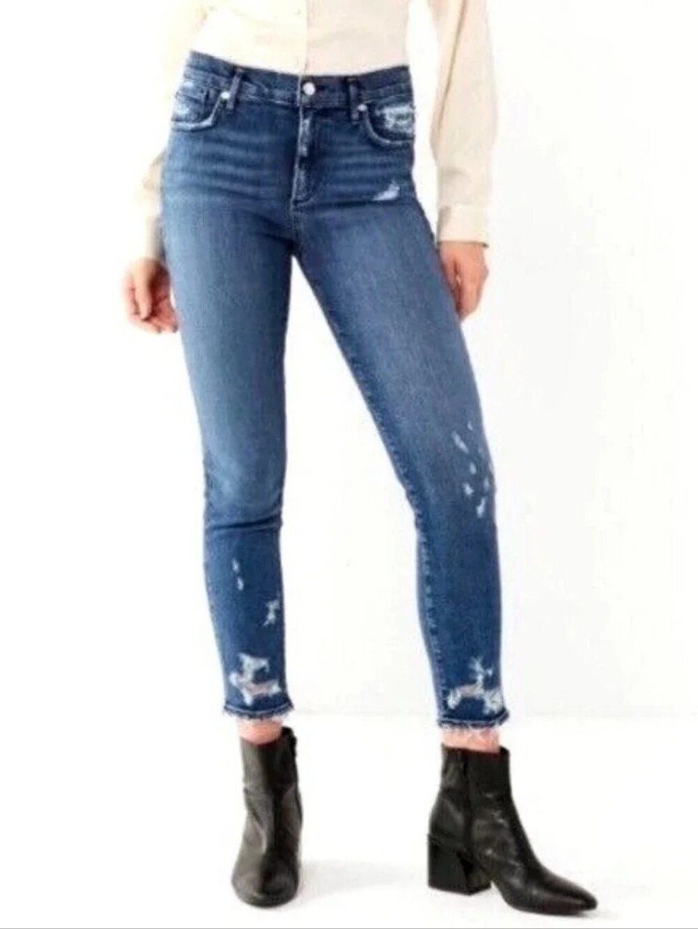 Agolde Sophie Crop Mid Wash Zip Fly Distressed Jeans in Paradox Blue Size 27